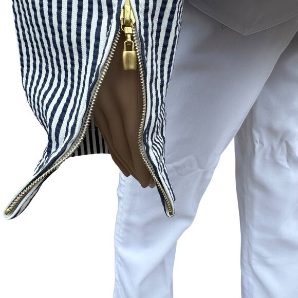 St. John Navy & White Striped Seersucker Nautical Mock-Neck Jacket – XL - Picture 7 of 12